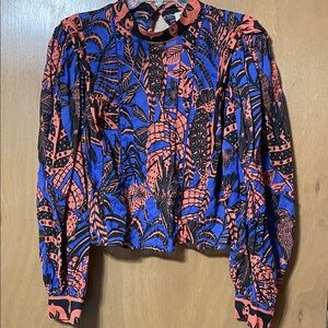 FARM Rio Blue and Orange Leaf Print Blouse